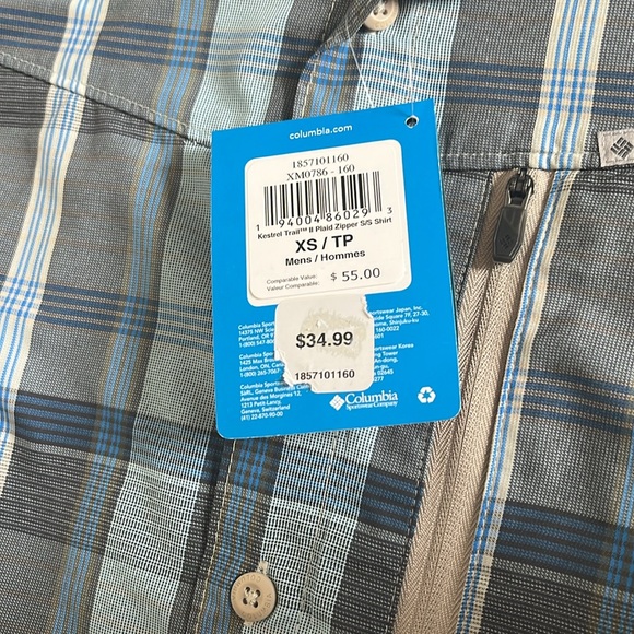 NWT Columbia Men’s Blue and Grey Plaid Omni-Shade Shirt With 50 UPF Size XS - Picture 4 of 6